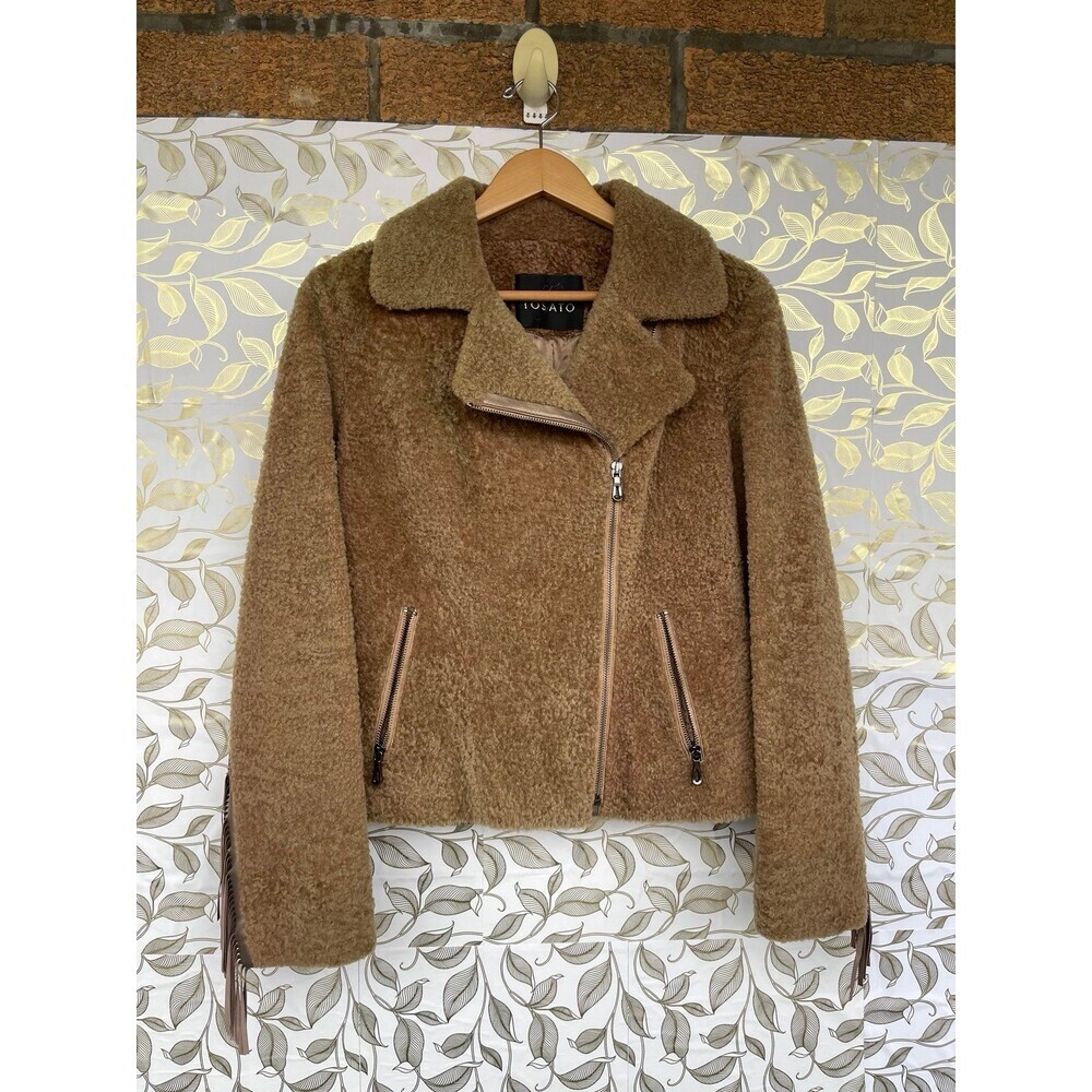 Tosato LUXE Iridescent Shearling & Leather Fringe Biker Jacket – Genuine Leather